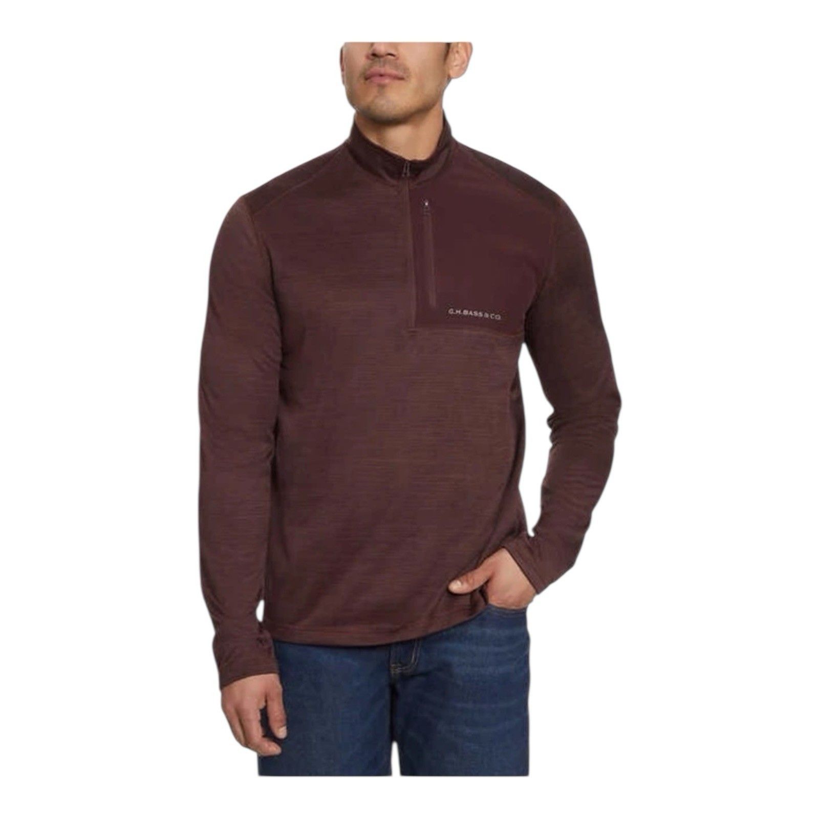 G.H. Bass & Co Mixed Media 1/4 Zip Fleece Top, Maroon Red, Men's Size Xl